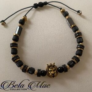 Gold & Black Lion Head Men’s Bracelet